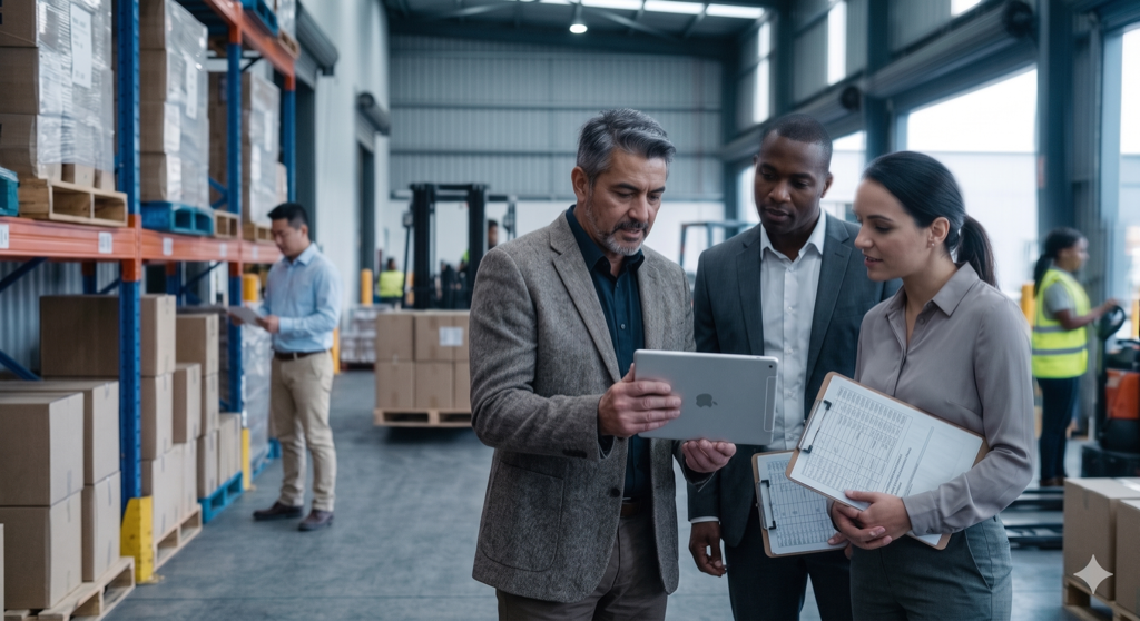 Professionals reviewing AI-powered operations on a tablet